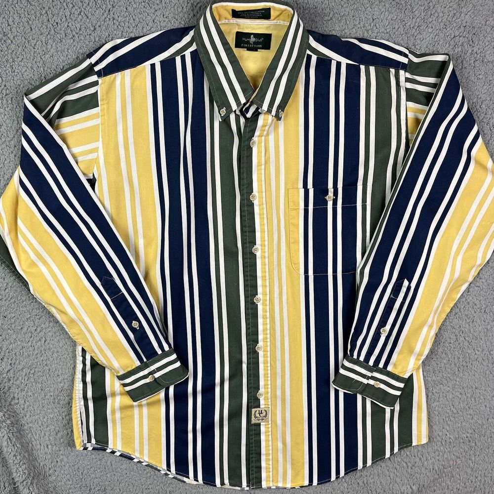Vintage Hunt Club Men's Shirt Size Large Vertical Striped‎ 90s Bright Multicolor
